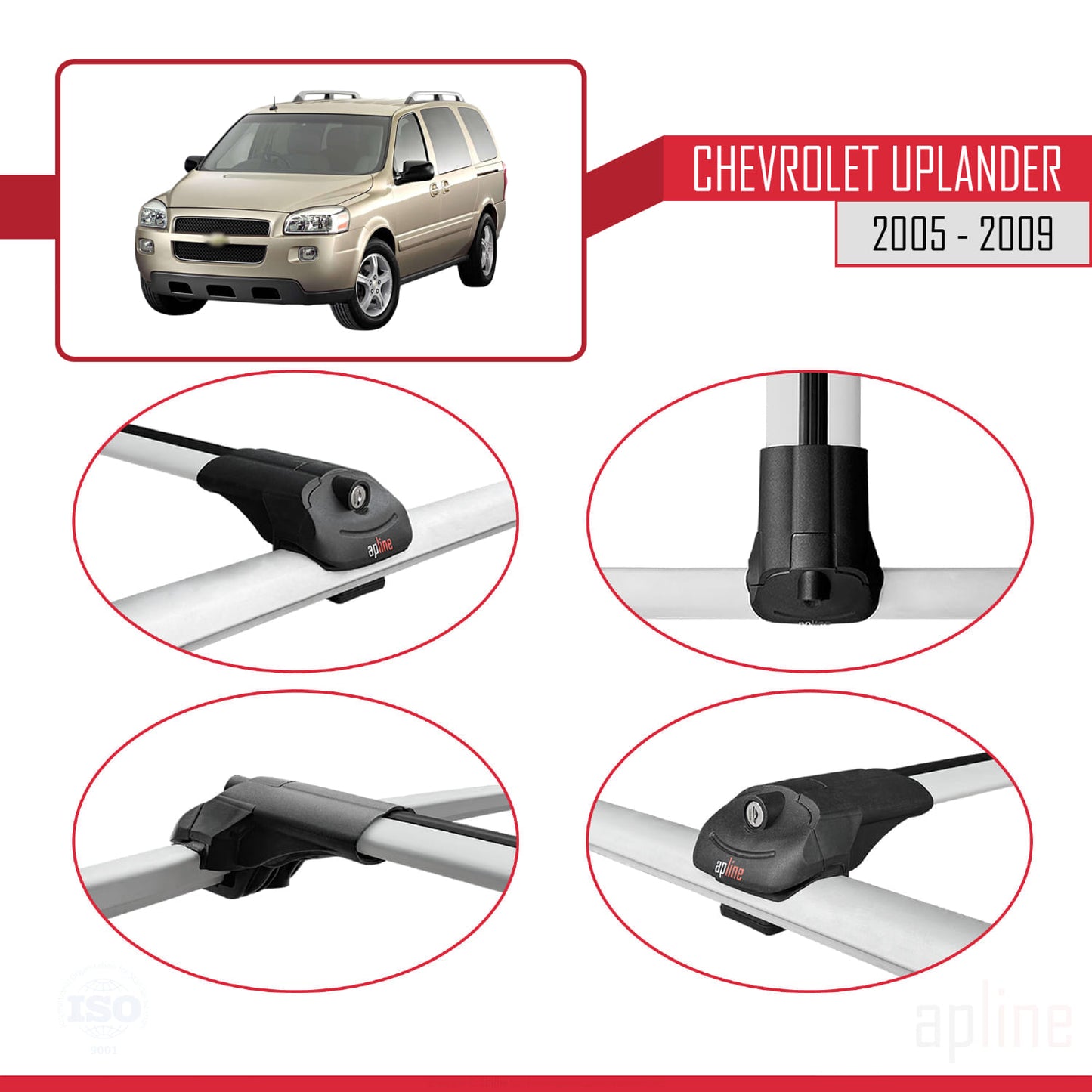 Compatible avec Chevrolet Uplander 2005-2009 ACE-1 Barres de Toit Railing Porte-Bagages de Voiture Gris Aluminium 3 Barres