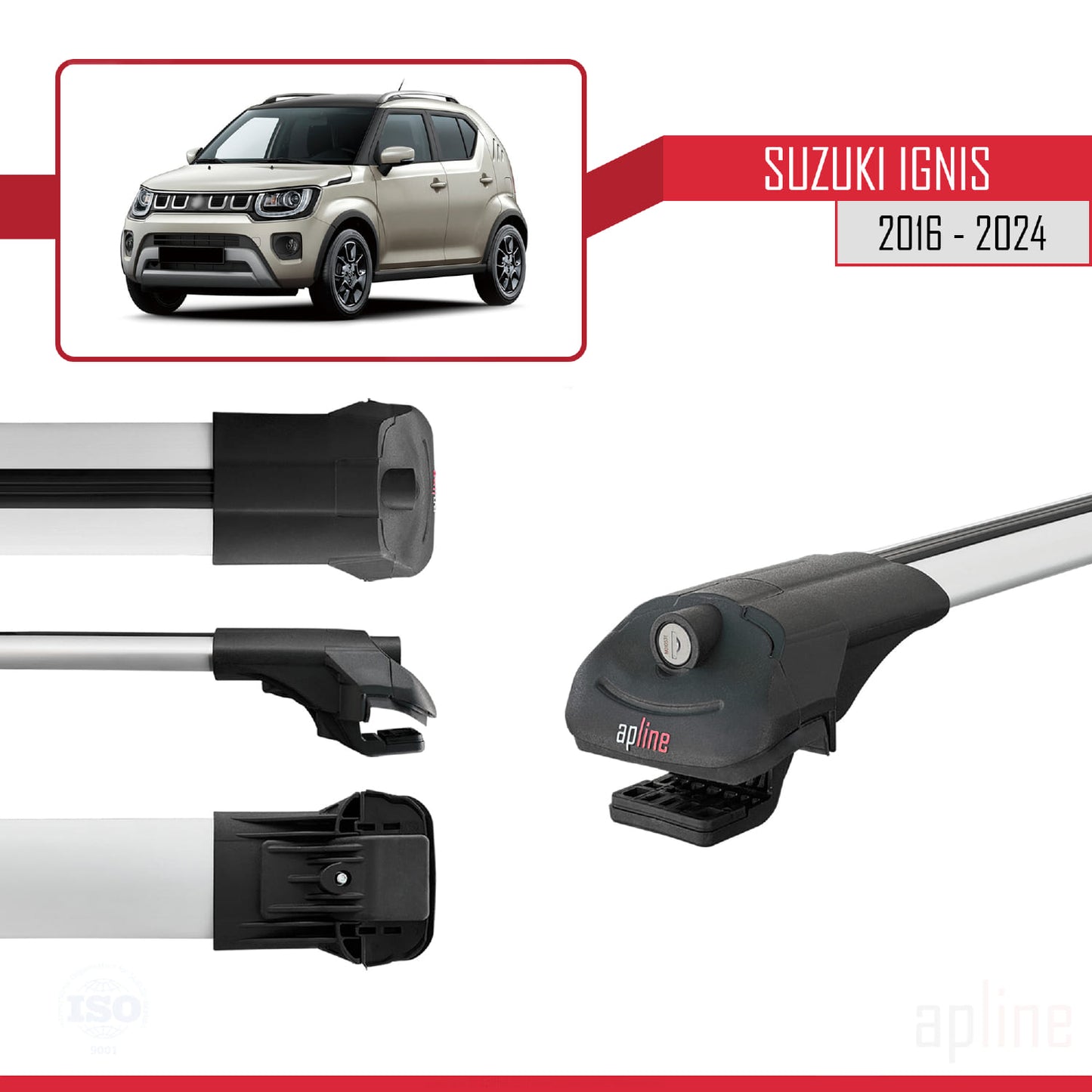 Compatible avec Suzuki Ignis 2016-2024 ACE-1 Barres de Toit Railing Porte-Bagages de Voiture Gris Aluminium 3 Barres