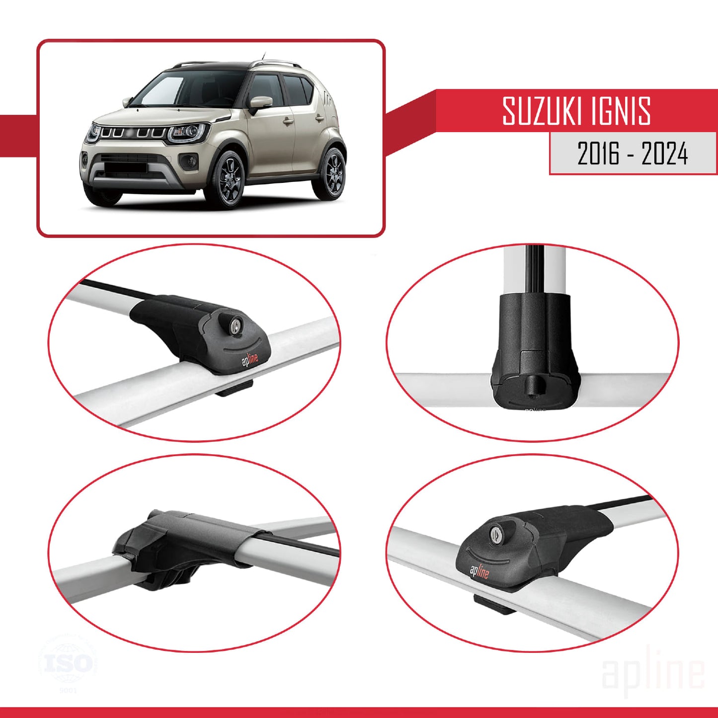 Compatibile con Suzuki Ignis 2016-2024 ACE-1 Barre Tetto Portapacchi Auto Barre Portatutto Grigo Alluminio 2 Barre