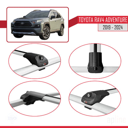 Kompatibel mit Toyota RAV4 Adventure 2019-2024 ACE-1 Relingträger Dachträger Auto Gepäckträger Grau Aluminium 3 Stangen