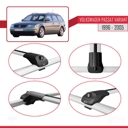 ACE-1 Dakdrager bagagedrager compatibel met VW Passat B5 Variant 1996-2005 Spoorstaven Grijs Aluminium 3 Staven