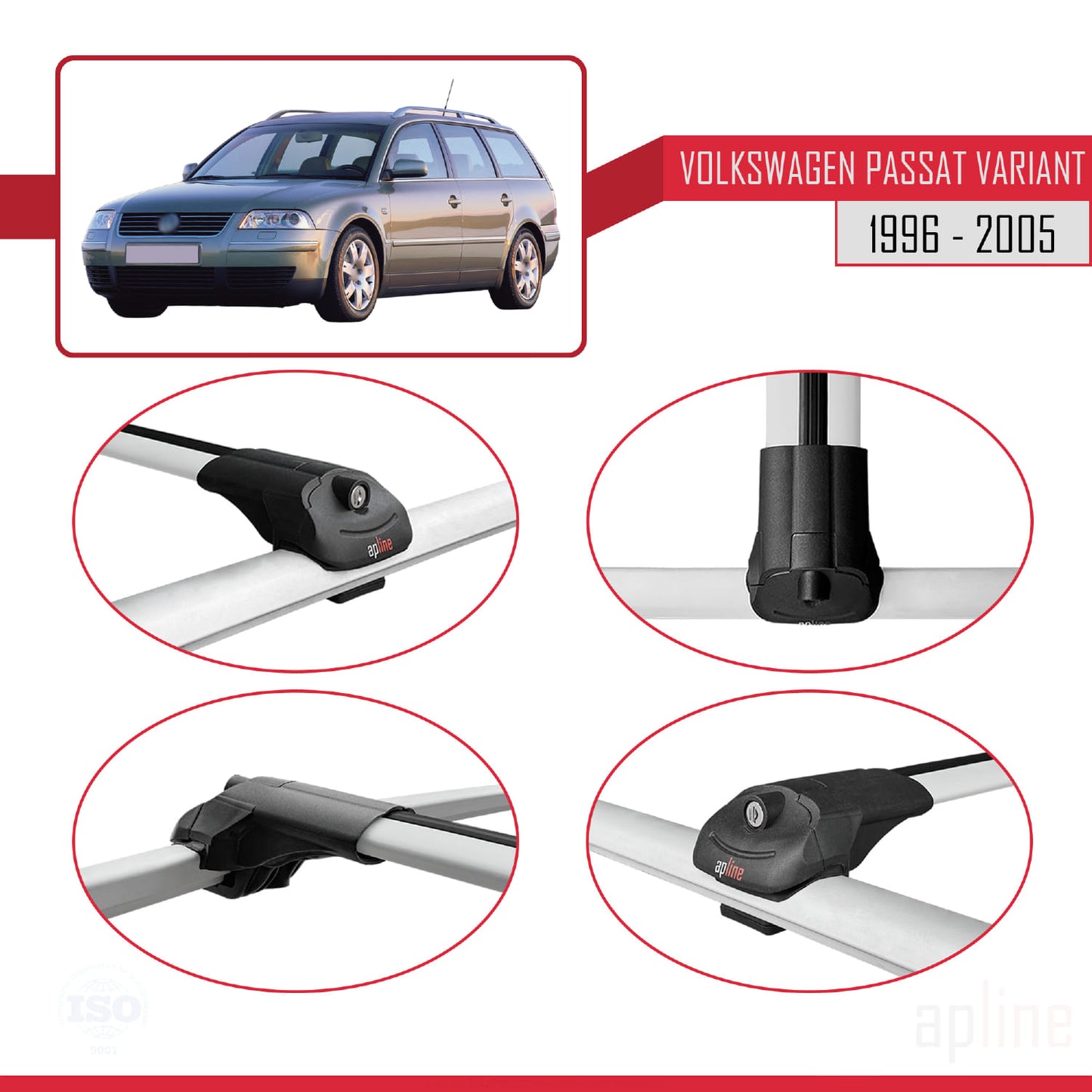 ACE-1 Dakdrager bagagedrager compatibel met VW Passat B5 Variant 1996-2005 Spoorstaven Grijs Aluminium 3 Staven