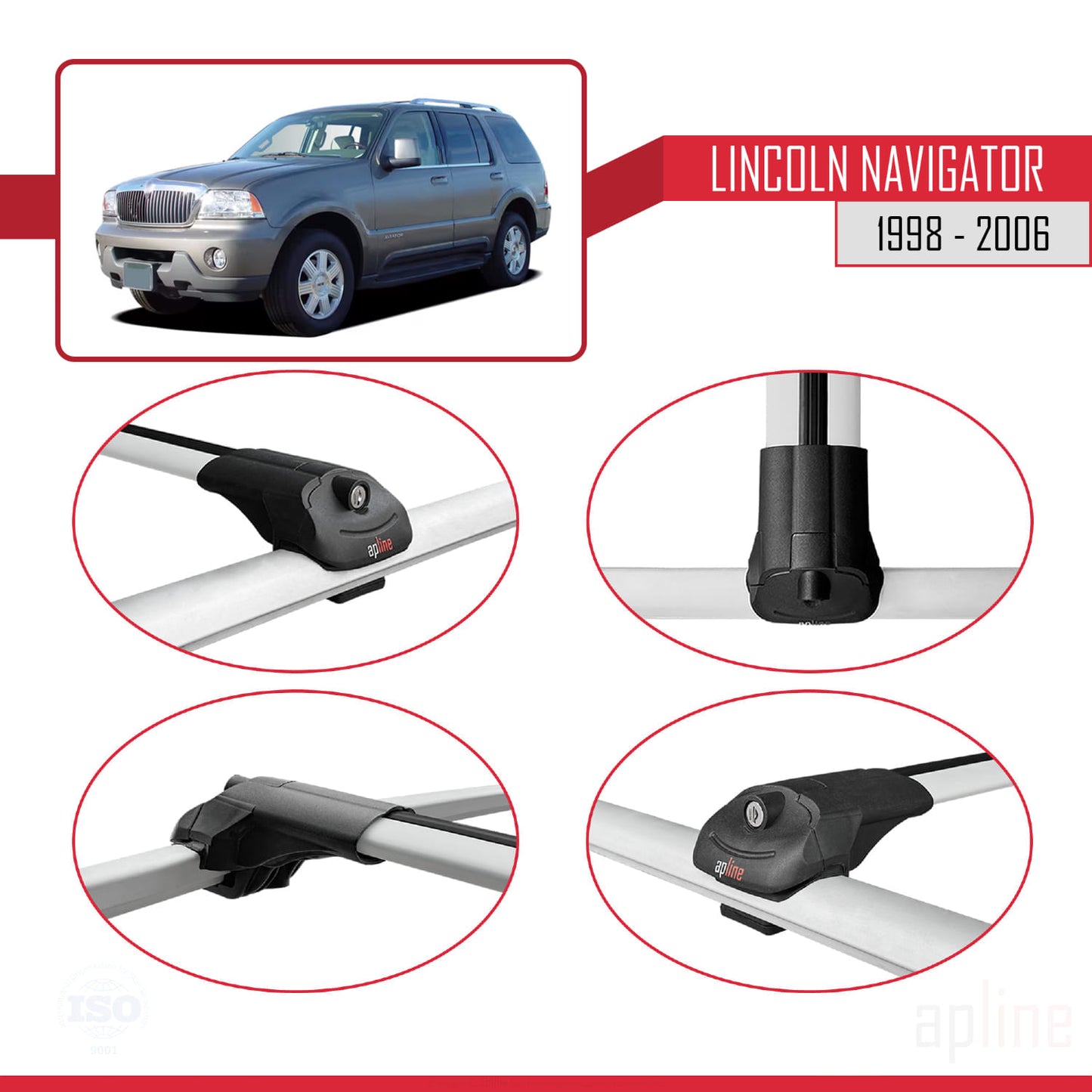 Compatible avec Lincoln Navigator 1998-2006 ACE-1 Barres de Toit Railing Porte-Bagages de Voiture Gris Aluminium 2 Barres