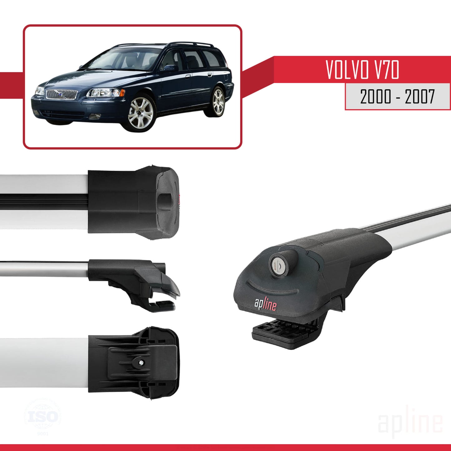 Compatibile con Volvo V70 2000-2007 ACE-1 Barre Tetto Portapacchi Auto Barre Portatutto Grigo Alluminio 3 Barre