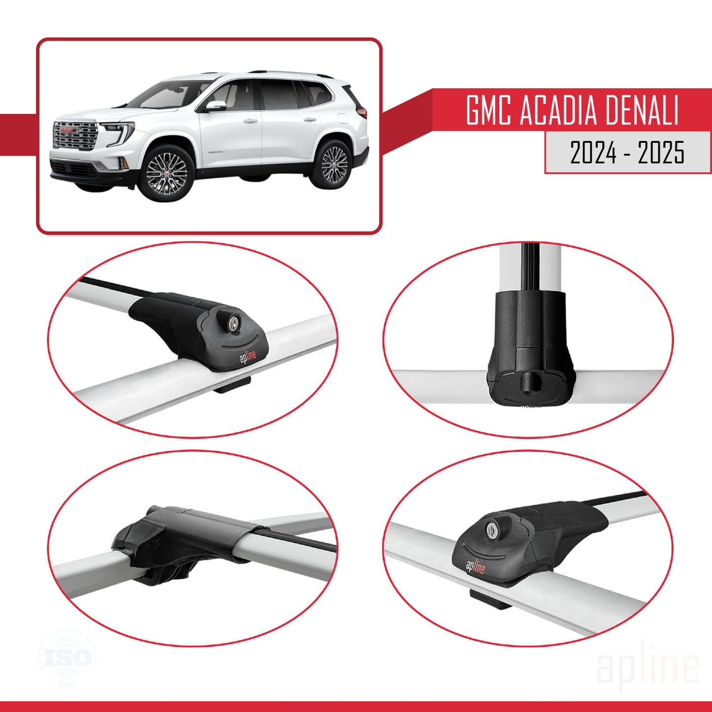 ACE-1 Dakdrager bagagedrager compatibel met GMC Acadia Denali 2024-2025 Spoorstaven Grijs Aluminium 2 Staven