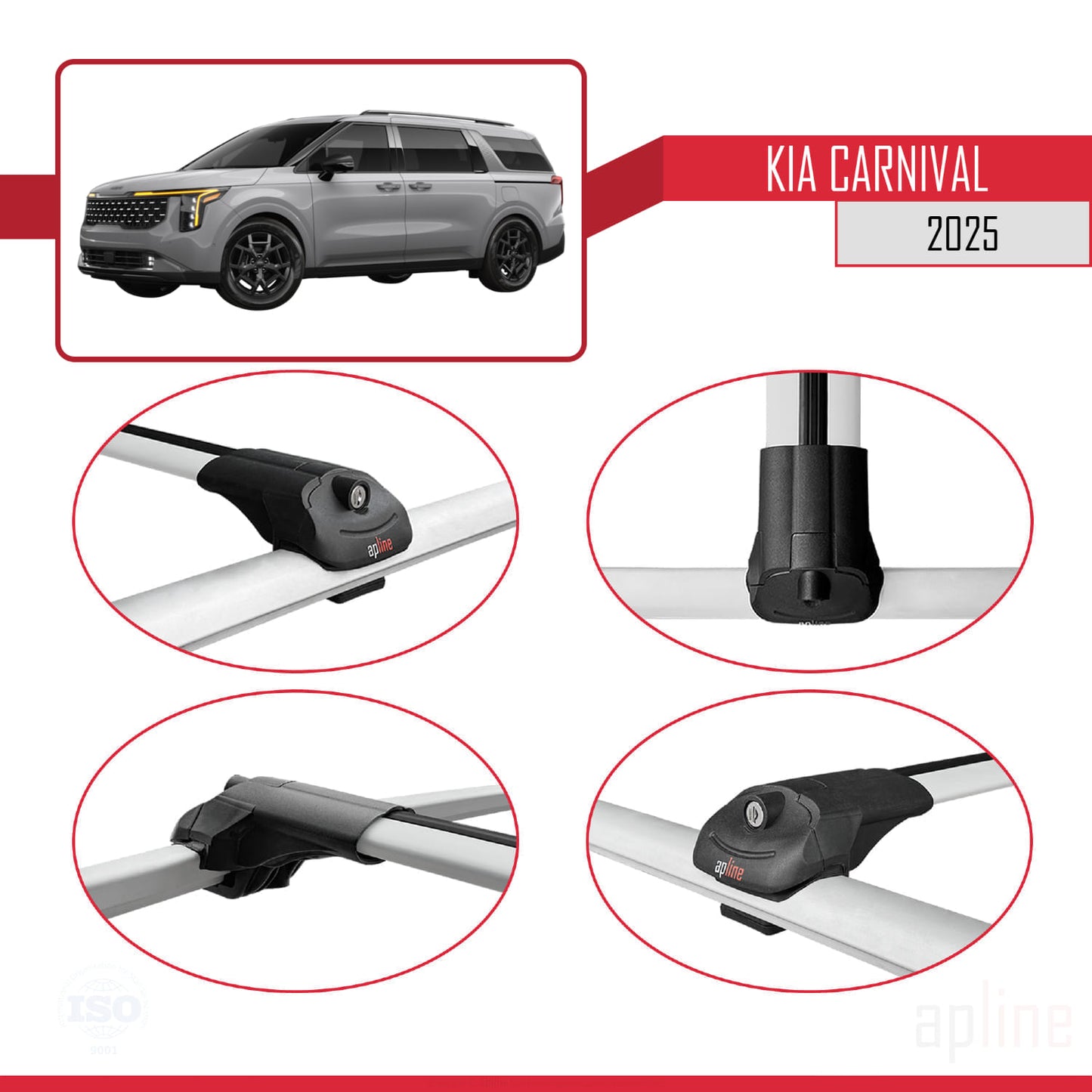 Compatible avec Kia Carnival 2025 ACE-1 Barres de Toit Railing Porte-Bagages de Voiture Gris Aluminium 2 Barres