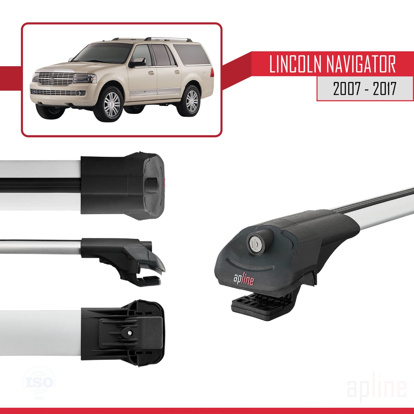 Kompatibel mit Lincoln Navigator 2007-2017 ACE-1 Relingträger Dachträger Auto Gepäckträger Grau Aluminium 2 Stangen