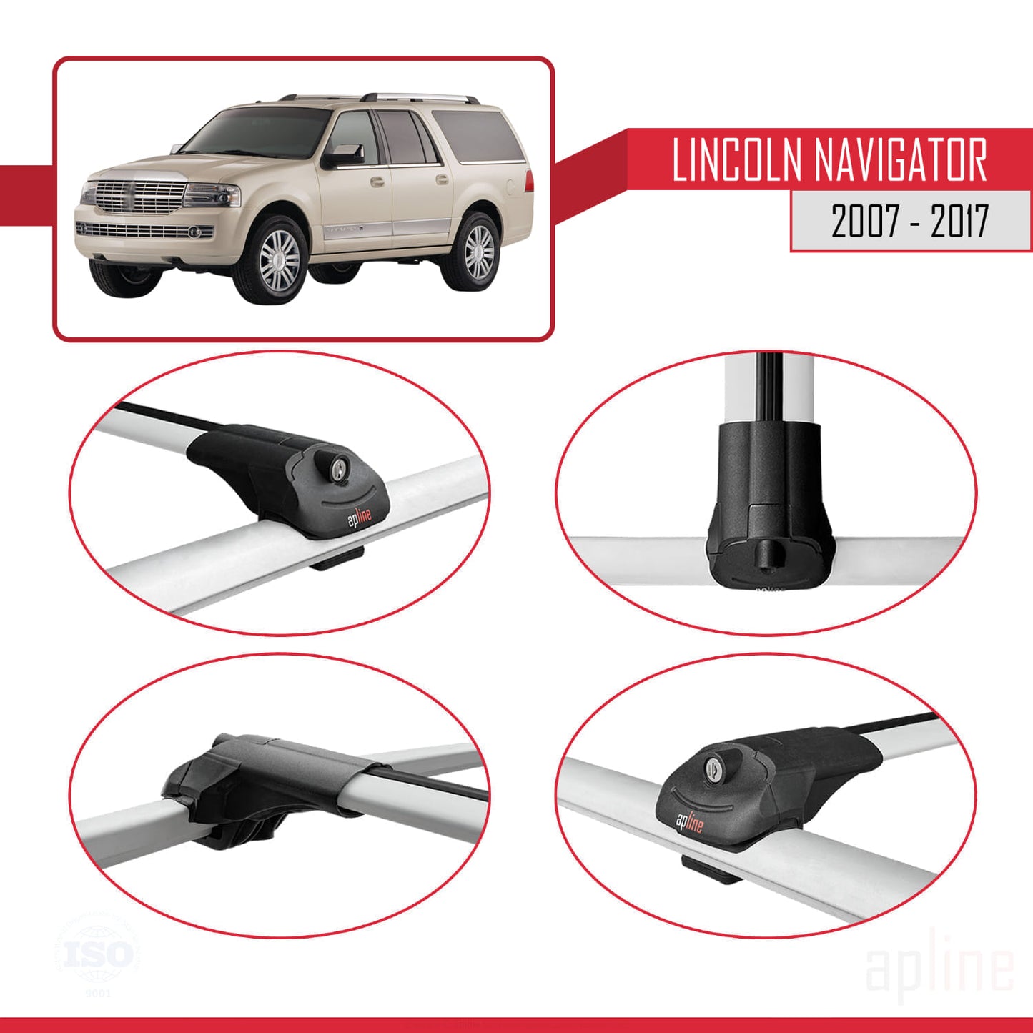 Kompatibel mit Lincoln Navigator 2007-2017 ACE-1 Relingträger Dachträger Auto Gepäckträger Grau Aluminium 2 Stangen