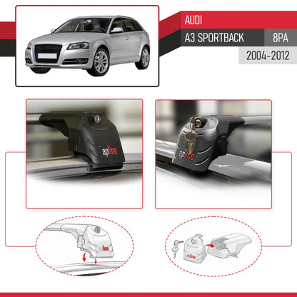 Compatibile con A3 (8PA) Sportback 2004-2012 ACE-2 Barre Tetto Portapacchi Auto Barre Portatutto Grigo Alluminio 2 Barre