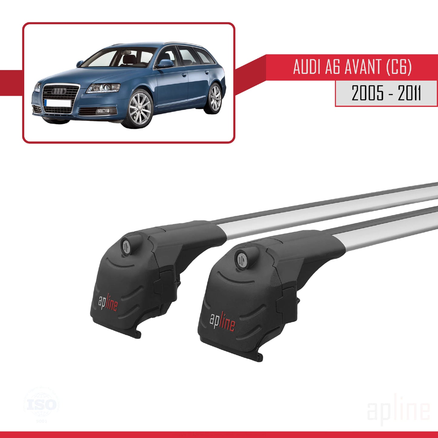 Compatible avec A6 (C6) Avant 2005-2011 ACE-2 Barres de Toit Railing Porte-Bagages de Voiture Gris Aluminium 2 Barres