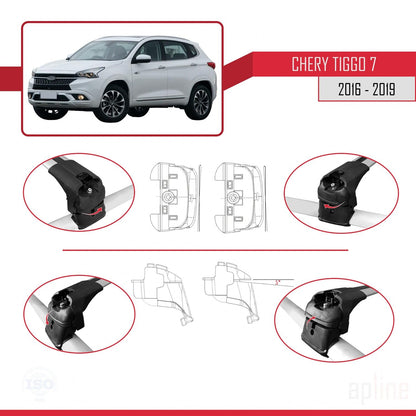 Compatible avec Chery Tiggo 7 (T15) 2016-2019 ACE-2 Barres de Toit Railing Porte-Bagages de Voiture Gris Aluminium 2 Barres