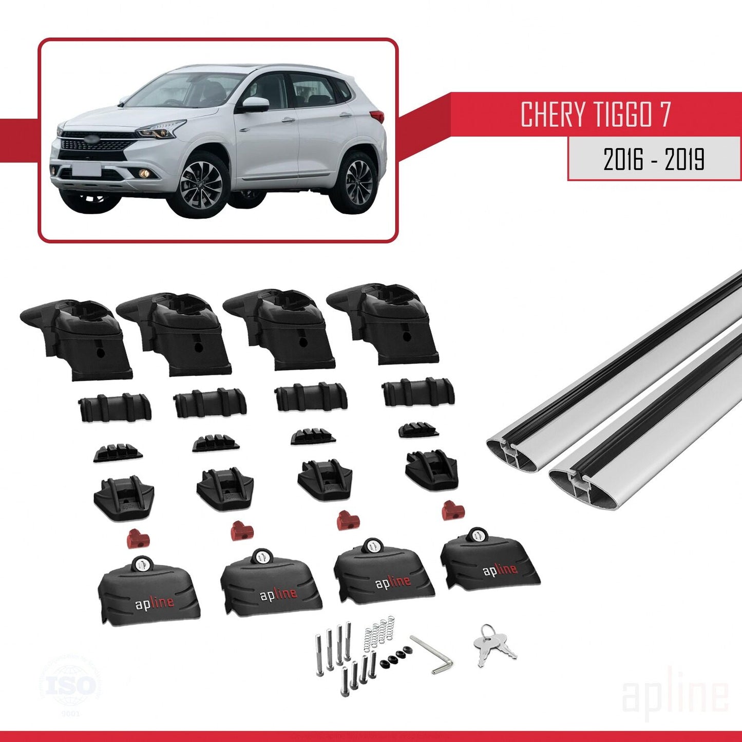 Compatible avec Chery Tiggo 7 (T15) 2016-2019 ACE-2 Barres de Toit Railing Porte-Bagages de Voiture Gris Aluminium 2 Barres