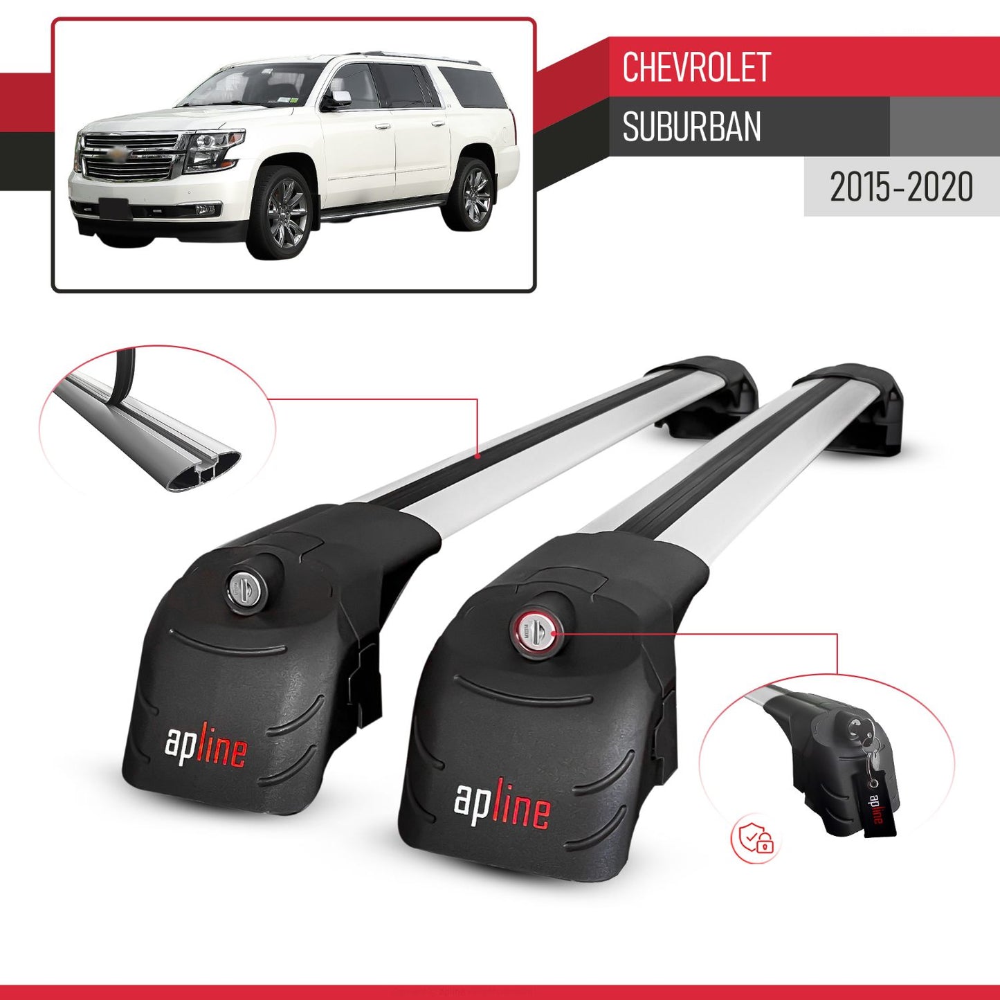 Compatibile con Chevrolet Suburban 2015-2020 ACE-2 Barre Tetto Portapacchi Auto Barre Portatutto Grigo Alluminio 2 Barre