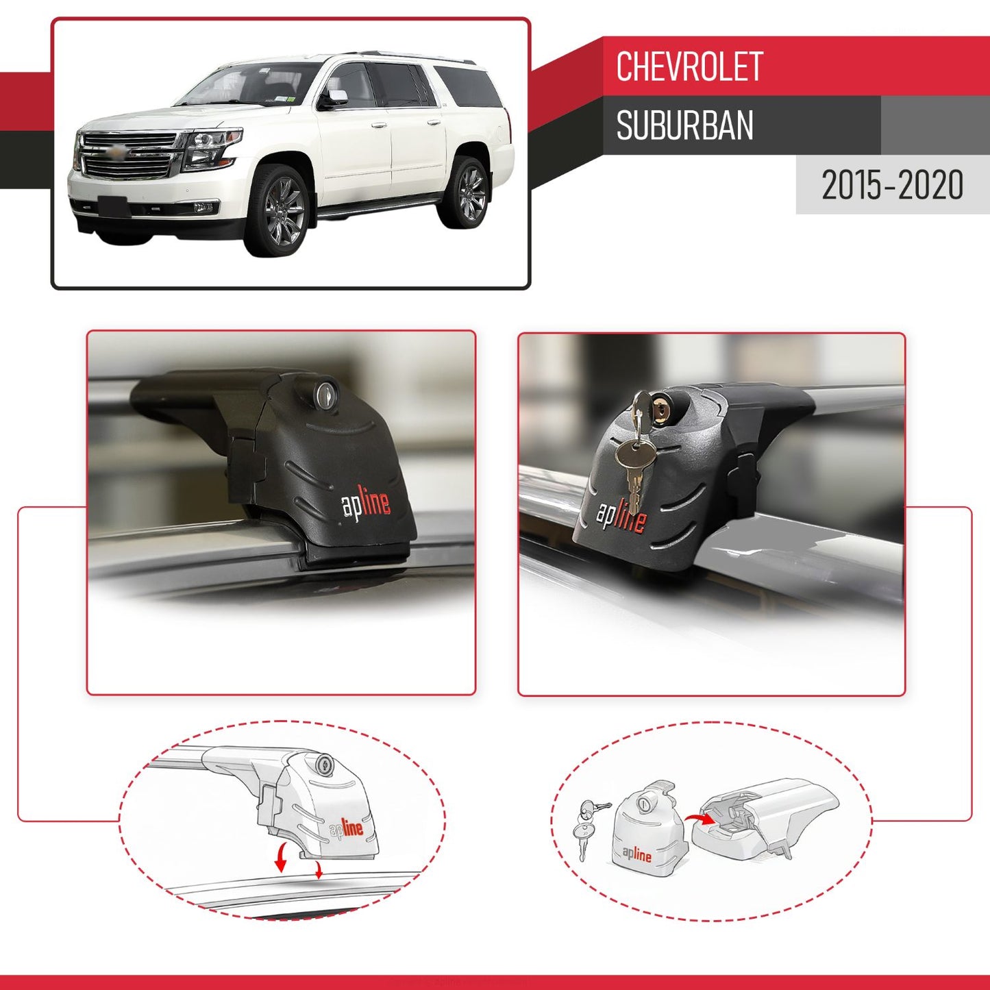 Compatibile con Chevrolet Suburban 2015-2020 ACE-2 Barre Tetto Portapacchi Auto Barre Portatutto Grigo Alluminio 2 Barre