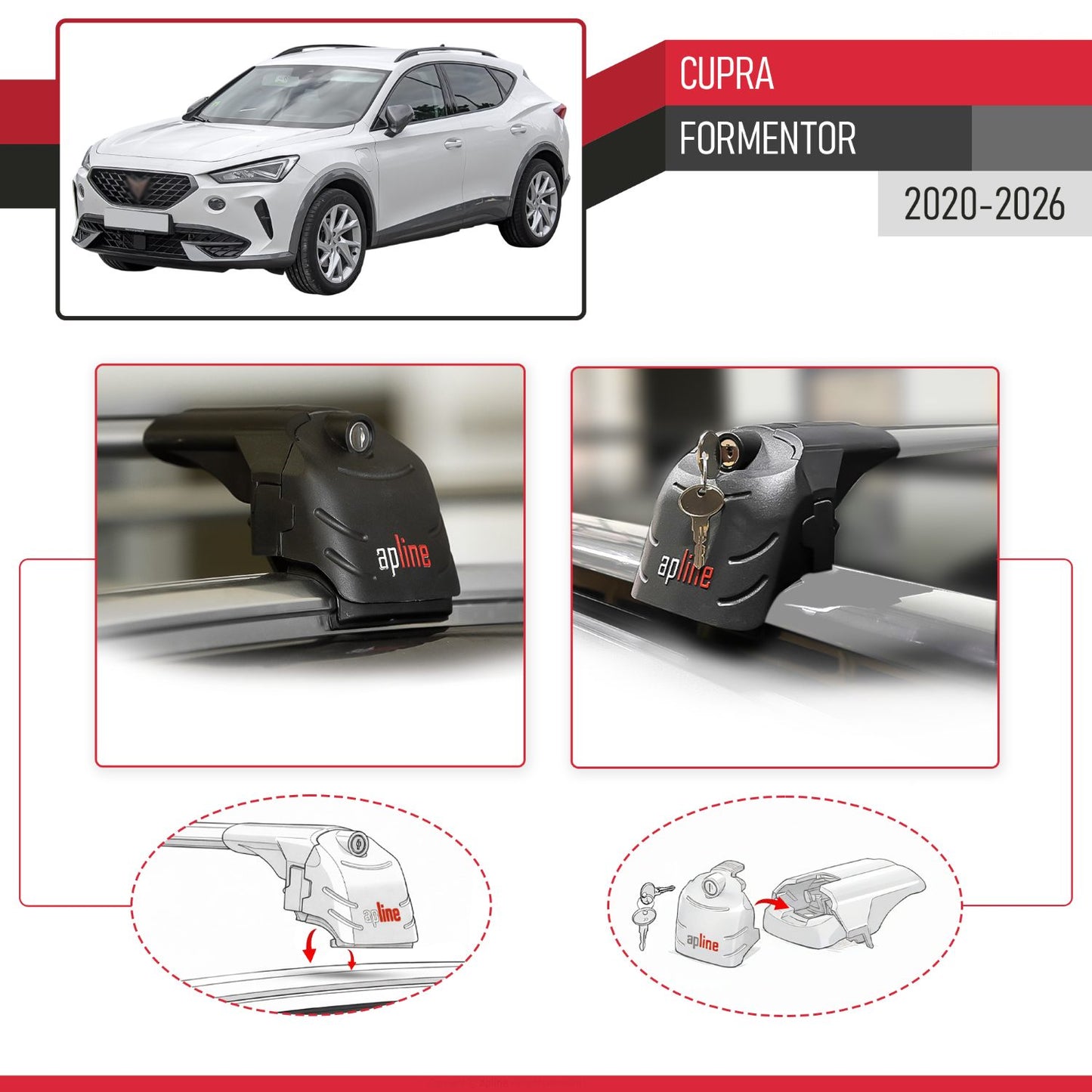 Compatible avec Cupra Formentor 2020-2026 ACE-2 modèle Barres de Toit Railing Porte-Bagages de Voiture Gris Aluminium Barres