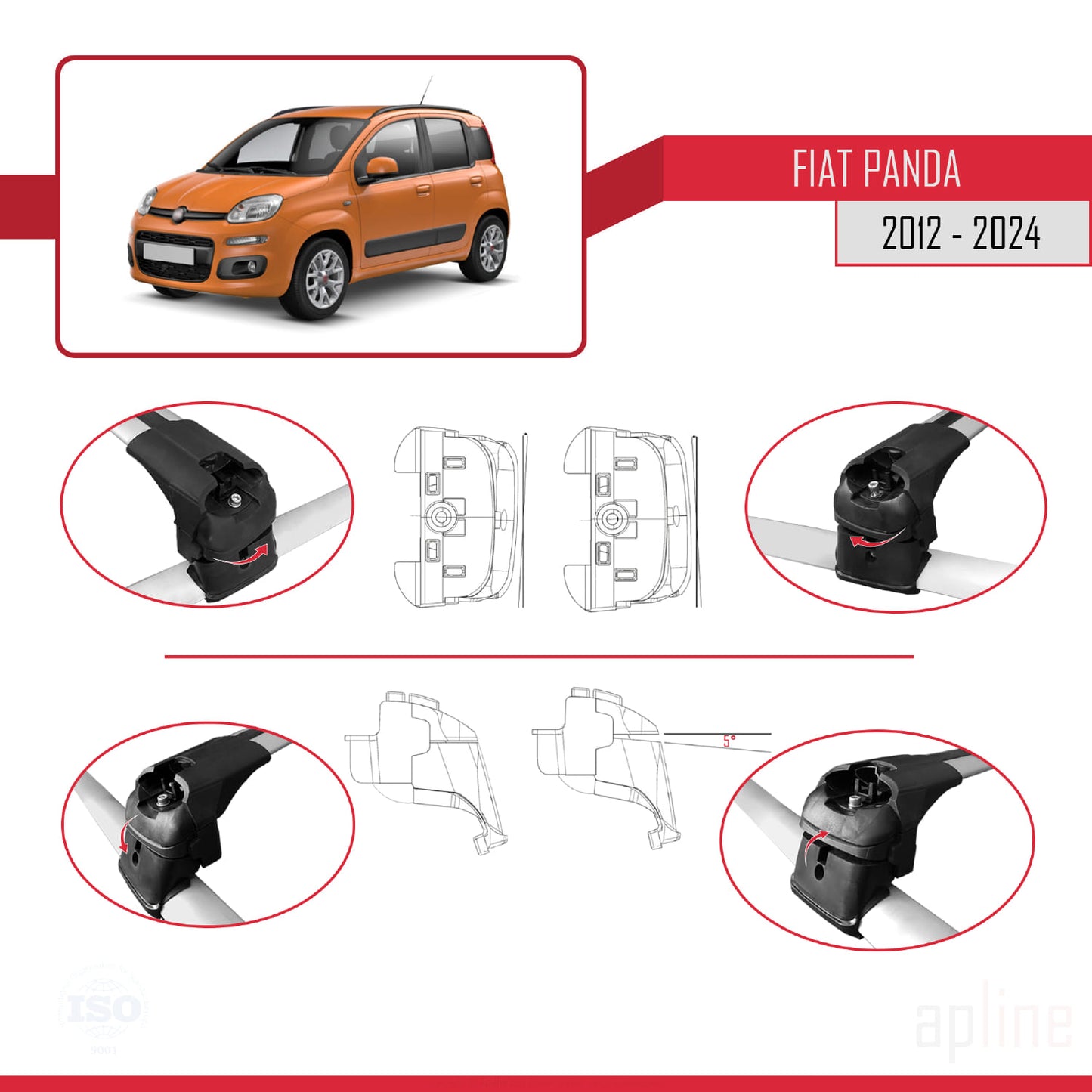 ACE-2 Dakdrager bagagedrager compatibel met Fiat Panda 3 (319) 2012-2024 Spoorstaven Grijs Aluminium 2 Staven