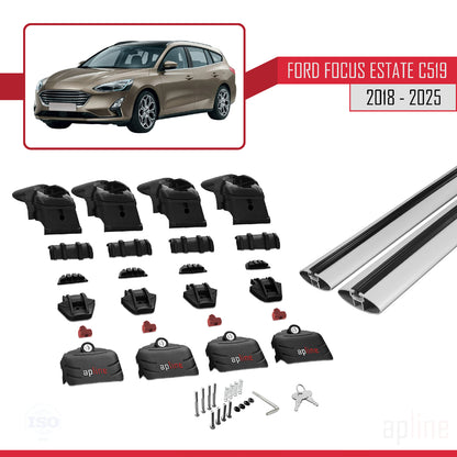 Compatible avec Ford Focus 4 (C519) Break 2019-2025 ACE-2 Barres de Toit Railing Porte-Bagages de Voiture Gris Aluminium 2 Barres