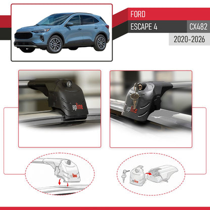 Kompatibel mit Ford Escape 4 (CX482) 2020-2025 ACE-2 Relingträger Dachträger Auto Gepäckträger Grau Aluminium 2 Stangen