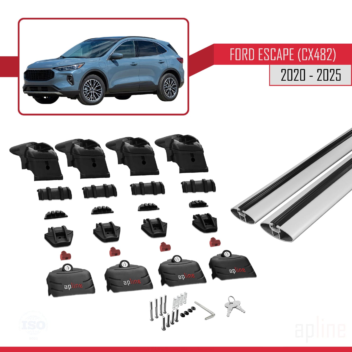 ACE-2 Dakdrager bagagedrager compatibel met Ford Escape 4 (CX482) 2020-2025 Spoorstaven Grijs Aluminium 2 Staven