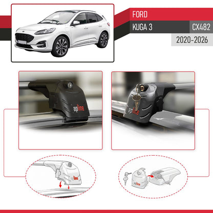 Compatible avec Ford Kuga 3 (CX482) 2020-2026 ACE-2 modèle Barres de Toit Railing Porte-Bagages de Voiture Gris Aluminium Barres