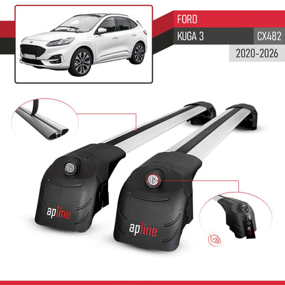 Compatible avec Ford Kuga 3 (CX482) 2020-2026 ACE-2 modèle Barres de Toit Railing Porte-Bagages de Voiture Gris Aluminium Barres