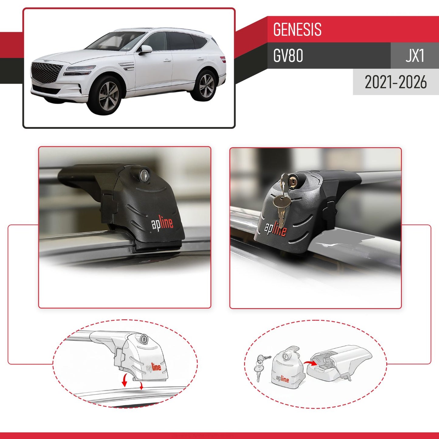 Compatible avec Genesis GV80 (JX1) 2021-2026 ACE-2 modèle Barres de Toit Railing Porte-Bagages de Voiture Gris Aluminium Barres