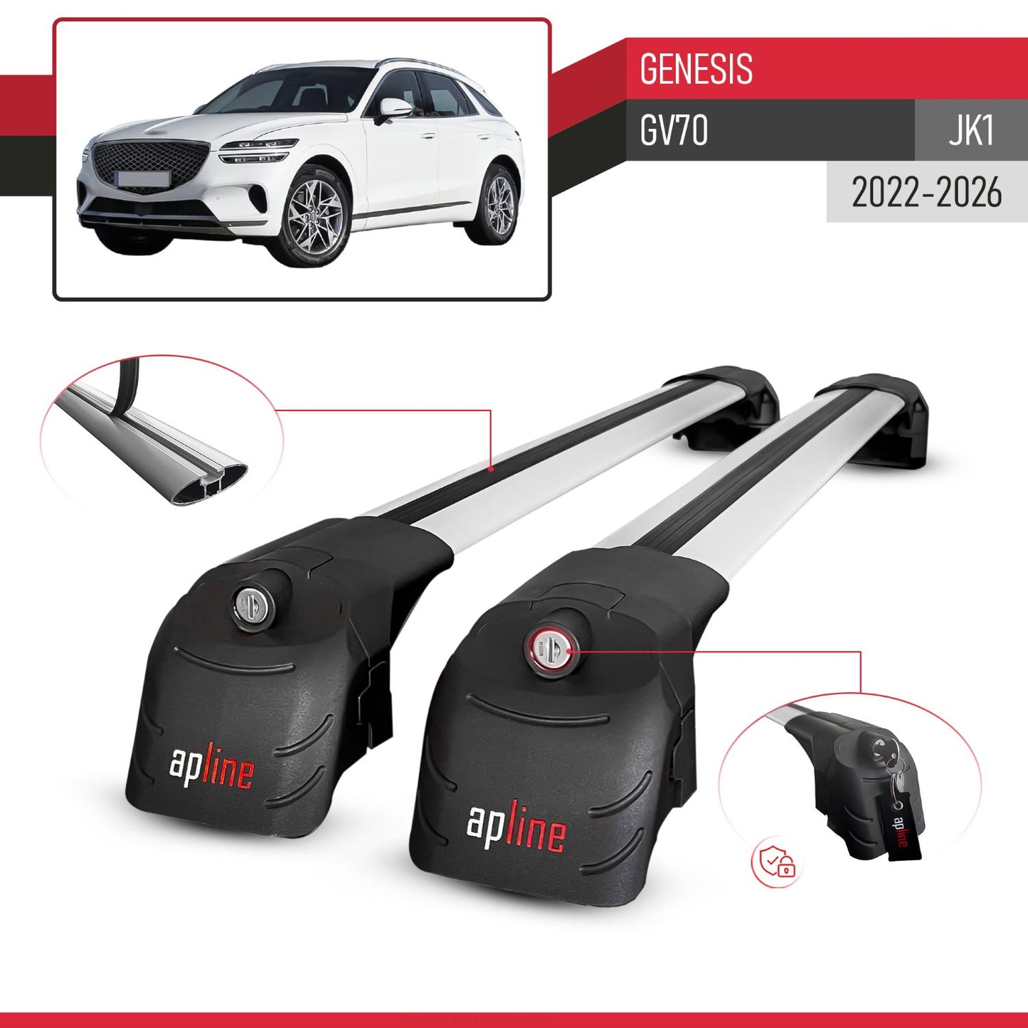 Compatible avec Genesis GV70 (JK1) 2022-2026 ACE-2 modèle Barres de Toit Railing Porte-Bagages de Voiture Gris Aluminium Barres