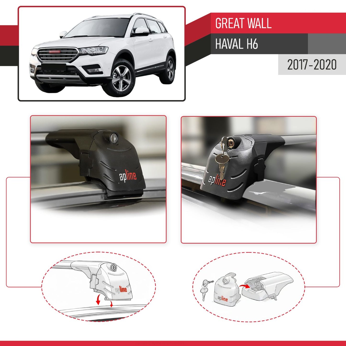 Kompatibel mit Great Wall Haval H6 Pre-Facelift 2017-2020 ACE-2 Relingträger Dachträger Auto Gepäckträger Grau Aluminium 2 Stangen