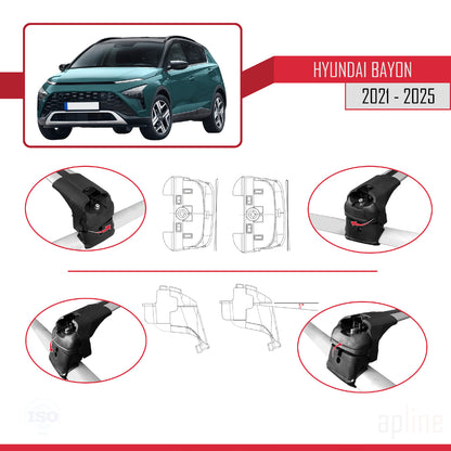 Compatible avec Hyundai Bayon (BC3) 2021-2025 ACE-2 Barres de Toit Railing Porte-Bagages de Voiture Gris Aluminium 2 Barres