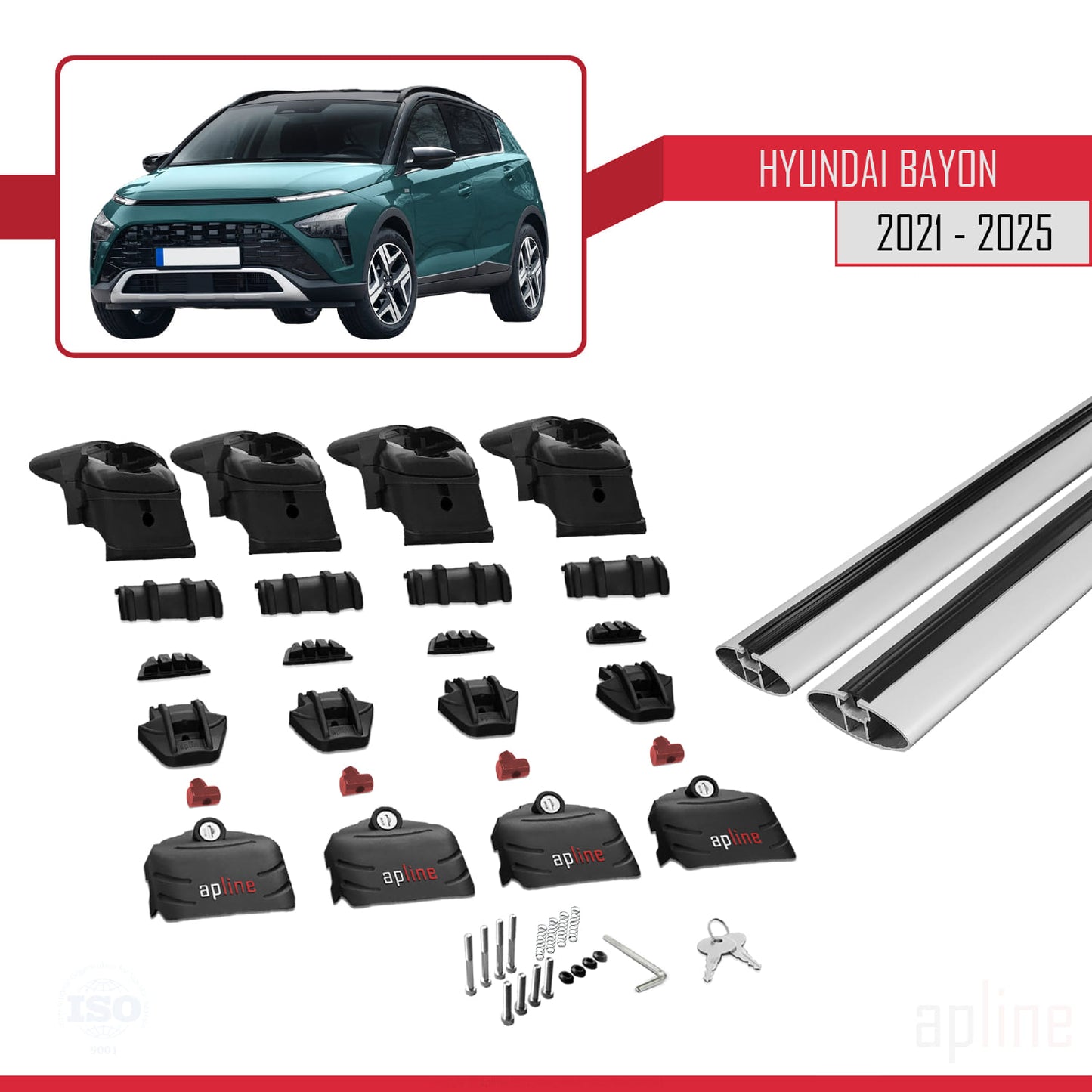 Compatible avec Hyundai Bayon (BC3) 2021-2025 ACE-2 Barres de Toit Railing Porte-Bagages de Voiture Gris Aluminium 2 Barres