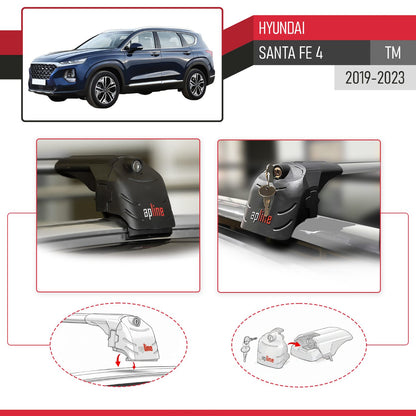 Kompatibel mit Hyundai Santa Fe 4 (TM) 2019-2023 ACE-2 Relingträger Dachträger Auto Gepäckträger Grau Aluminium 2 Stangen