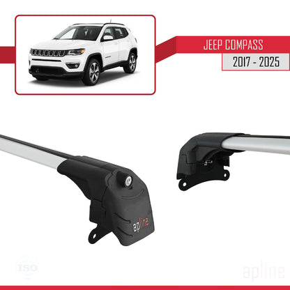 Compatible avec Jeep Compass 2017-2025 ACE-2 Barres de Toit Railing Porte-Bagages de Voiture Gris Aluminium 2 Barres