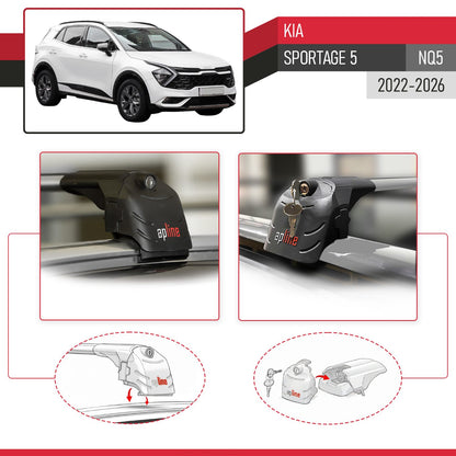 Compatible with Kia Sportage 5 (NQ5) 2022-2025 Non-Sunroof ACE-2 Car Roof Rack Cross Bar Grey Aluminium 2 Bars