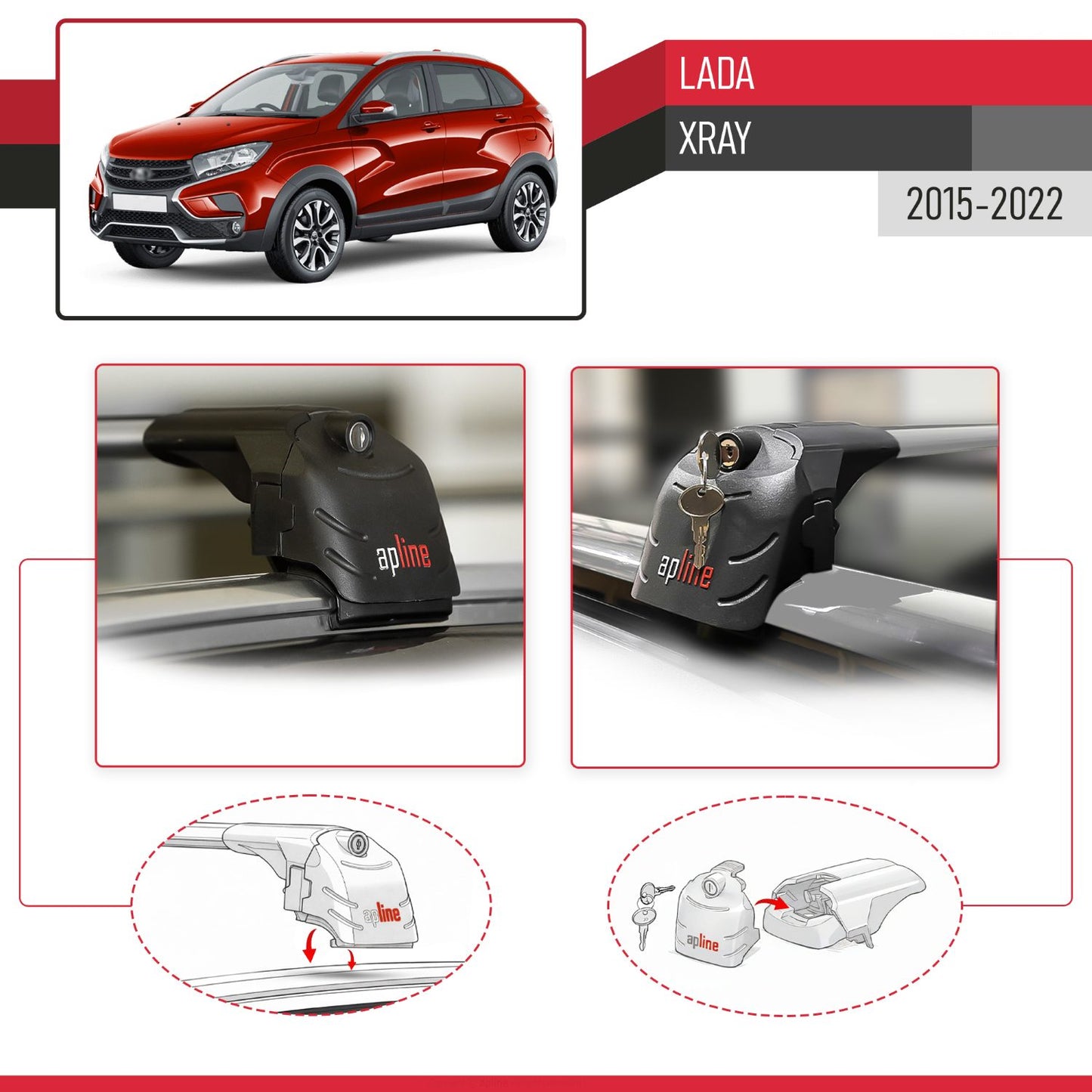 ACE-2 Dakdrager bagagedrager compatibel met Lada Xray 2015-2022 Spoorstaven Grijs Aluminium 2 Staven