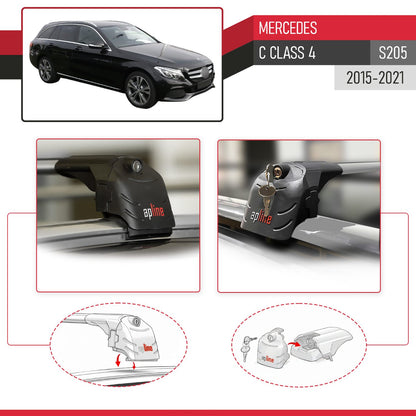 Kompatibel mit Mercedes C Klasse 4 (S205) 2015-2021 ACE-2 Relingträger Dachträger Auto Gepäckträger Grau Aluminium 2 Stangen