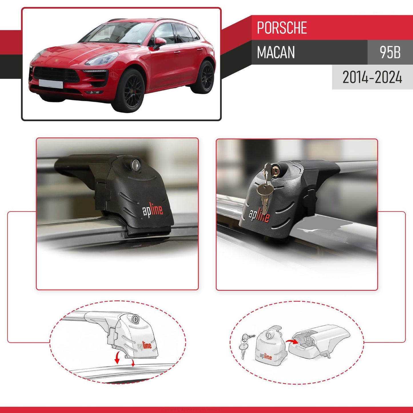 Kompatibel mit Porsche Macan (95B) 2014-2024 ACE-2 Relingträger Dachträger Auto Gepäckträger Grau Aluminium 2 Stangen