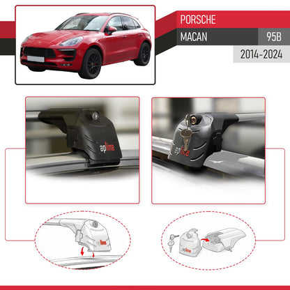 Kompatibel mit Porsche Macan (95B) 2014-2024 ACE-2 Relingträger Dachträger Auto Gepäckträger Grau Aluminium 2 Stangen
