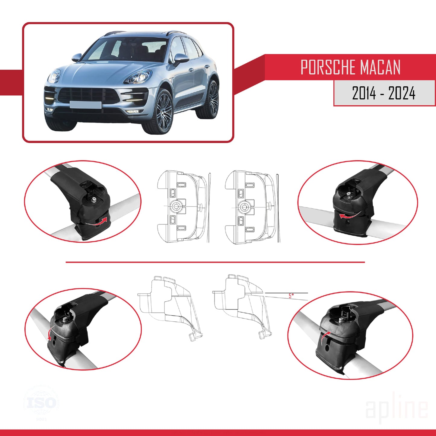 Compatible avec Porsche Macan (95B) 2014-2024 ACE-2 Barres de Toit Railing Porte-Bagages de Voiture Gris Aluminium 2 Barres