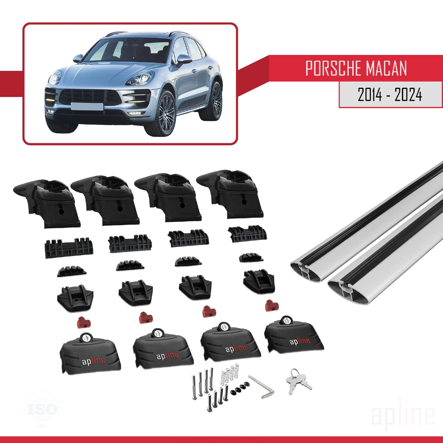 Compatible avec Porsche Macan (95B) 2014-2024 ACE-2 Barres de Toit Railing Porte-Bagages de Voiture Gris Aluminium 2 Barres
