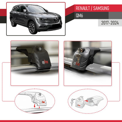 Compatible avec Renault Samsung QM6 2017-2024 ACE-2 modèle Barres de Toit Railing Porte-Bagages de Voiture Gris Aluminium Barres