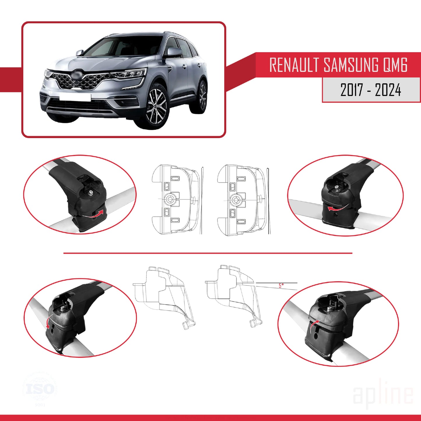 Kompatibel mit Renault Samsung QM6 2017-2024 ACE-2 Relingträger Dachträger Auto Gepäckträger Grau Aluminium 2 Stangen