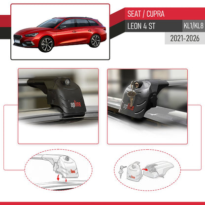 Compatible avec Seat/Cupra Leon 4 ST (KL1/KL8) 2021-2026 ACE-2 modèle Barres de Toit Railing Porte-Bagages de Voiture Gris Aluminium Barres