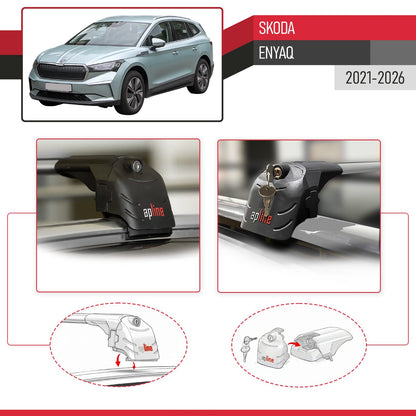 ACE-2 Dakdrager bagagedrager compatibel met Skoda Enyaq 2021-2025 Spoorstaven Grijs Aluminium 2 Staven