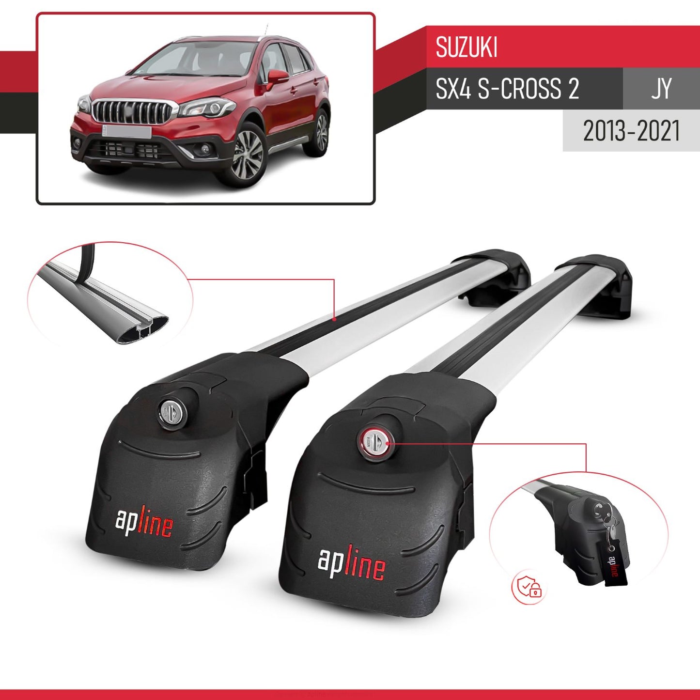 Compatible avec Suzuki SX4 S-Cross 2 (JY) 2013-2021 ACE-2 modèle Barres de Toit Railing Porte-Bagages de Voiture Gris Aluminium Barres