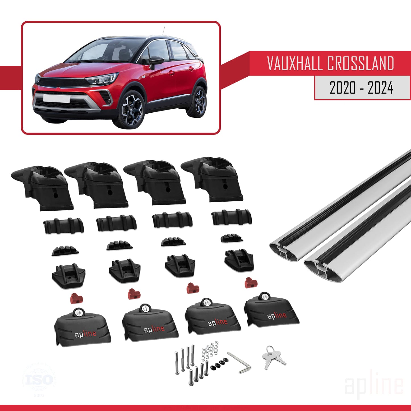 Compatible avec Vauxhall Crossland 2020-2024 ACE-2 Barres de Toit Railing Porte-Bagages de Voiture Gris Aluminium 2 Barres