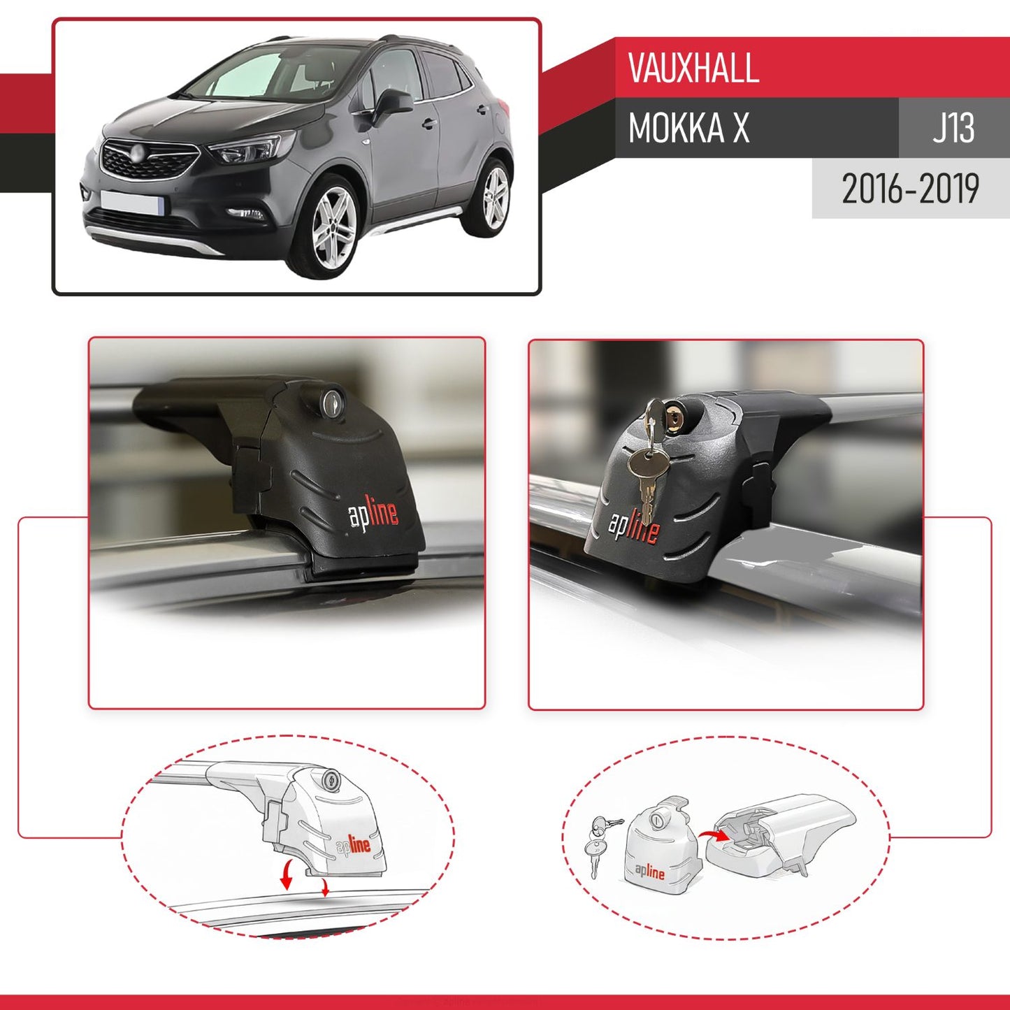 Compatible avec Vauxhall Mokka X (J13) 2016-2019 ACE-2 modèle Barres de Toit Railing Porte-Bagages de Voiture Gris Aluminium Barres