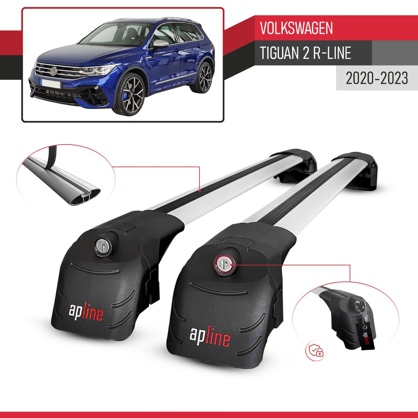 Compatible con Volkswagen Tiguan 2 R-Line Post-Facelift 2020-2023 ACE-2 Barras de Techo Auto Portaequipajes Barras Transversales Gris Aluminio 2 Barras