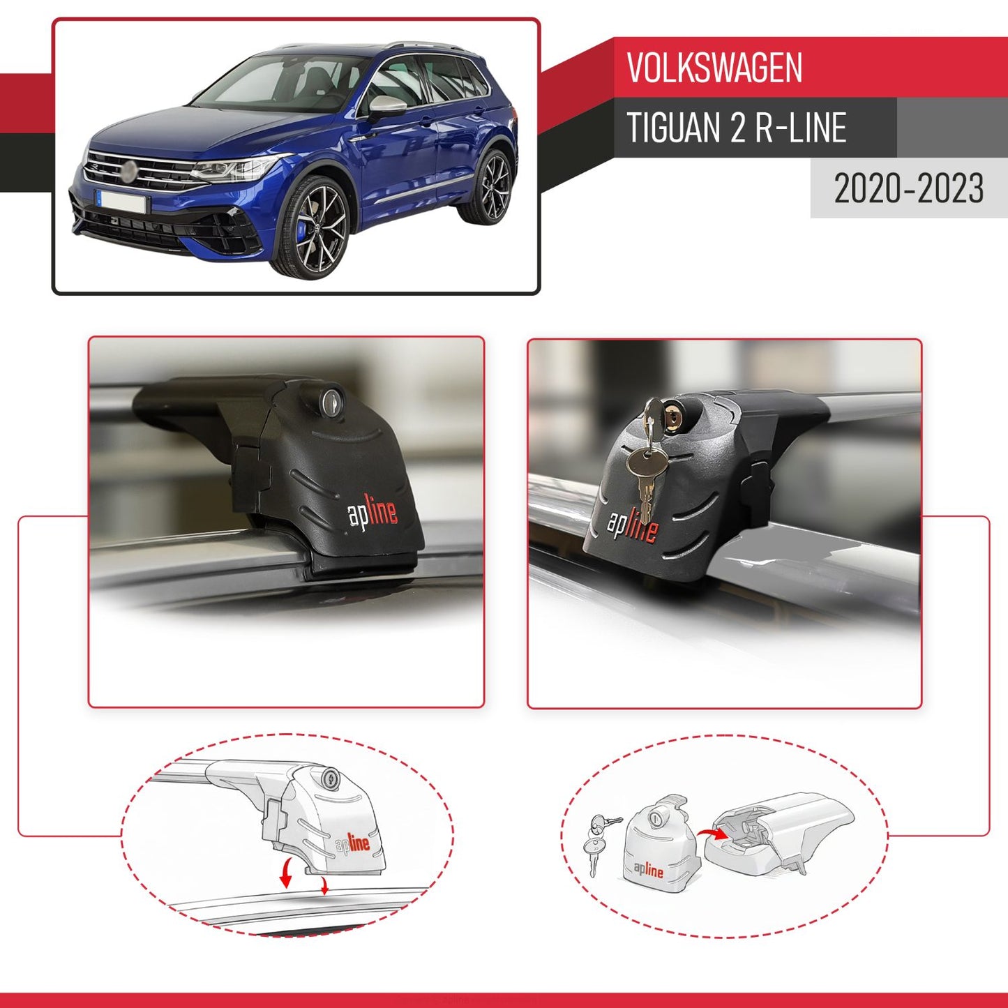 Compatible con Volkswagen Tiguan 2 R-Line Post-Facelift 2020-2023 ACE-2 Barras de Techo Auto Portaequipajes Barras Transversales Gris Aluminio 2 Barras