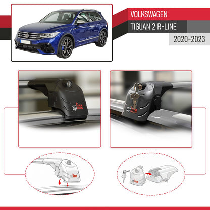 Compatible con Volkswagen Tiguan 2 R-Line Post-Facelift 2020-2023 ACE-2 Barras de Techo Auto Portaequipajes Barras Transversales Gris Aluminio 2 Barras
