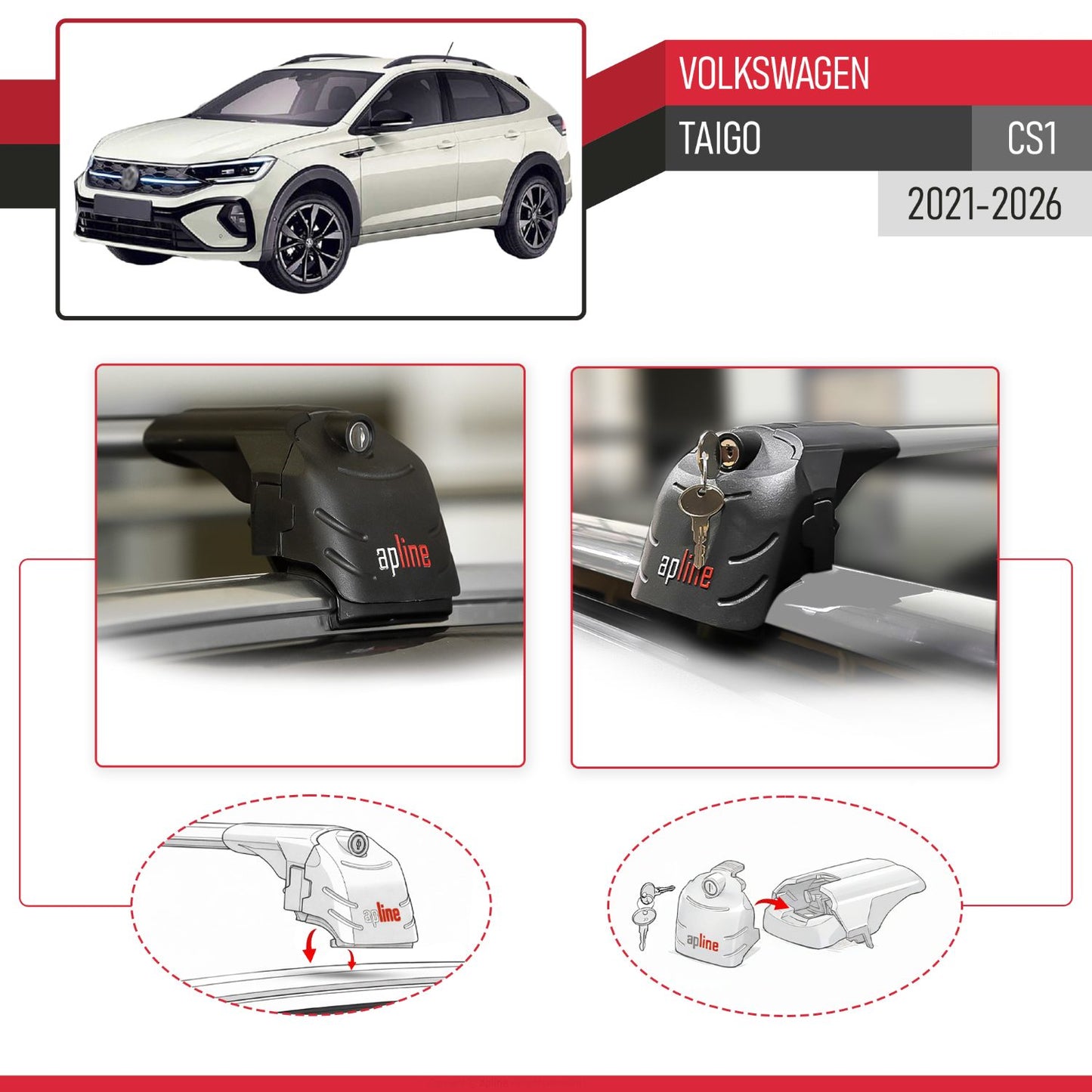 Kompatibel mit Volkswagen Taigo (CS1) 2021-2025 ACE-2 Relingträger Dachträger Auto Gepäckträger Grau Aluminium 2 Stangen